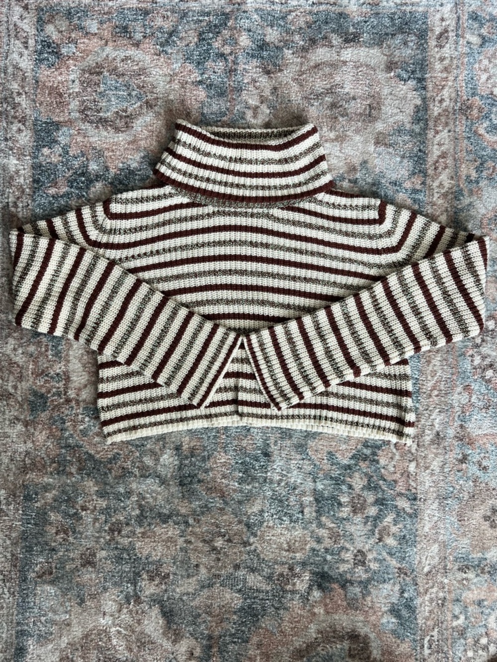Urban Outfitters Cream, Brown and Green Striped Knit Cropped Sweater